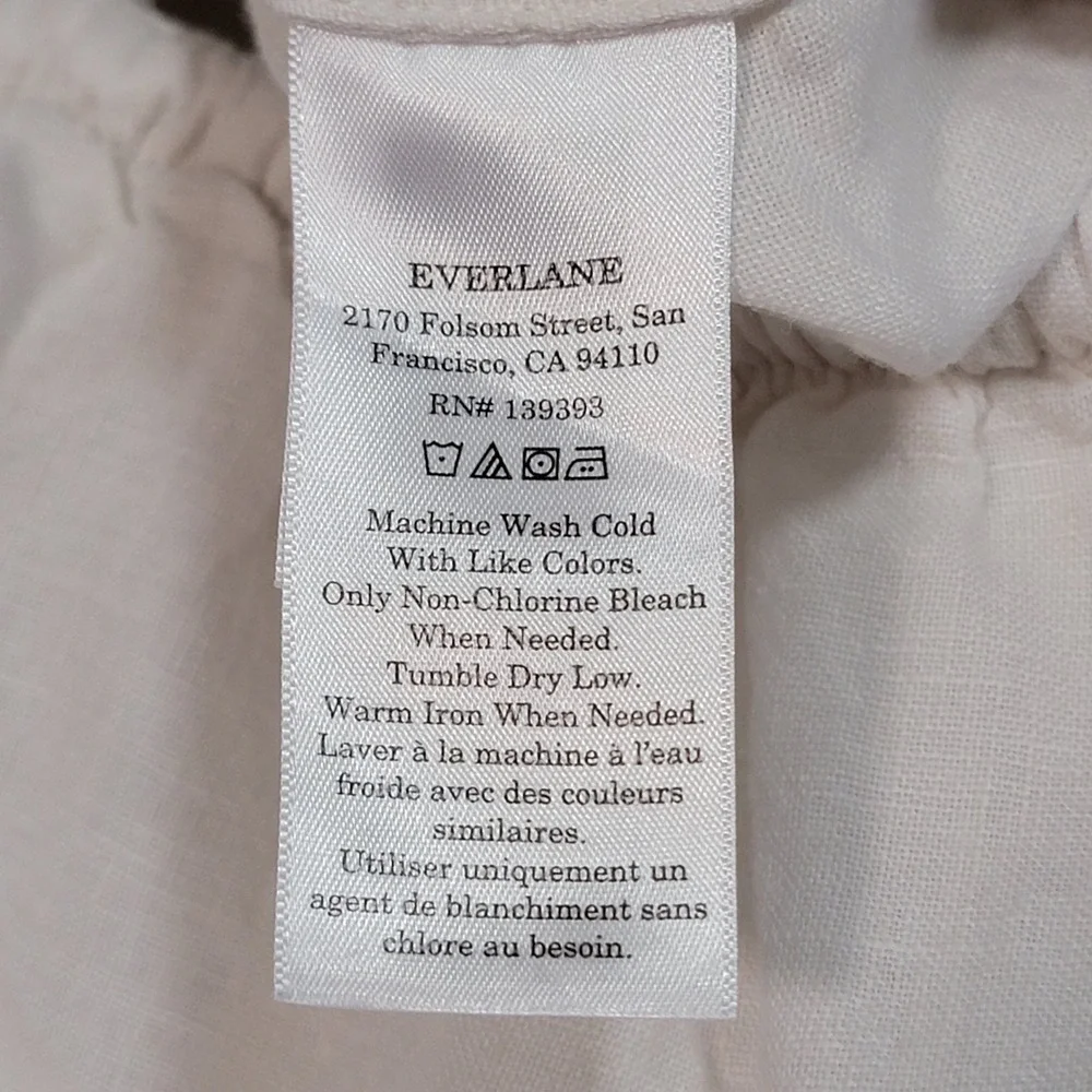 Everlane XL White European Flax Linen Drawstring Pull On Wide Leg Pants Pockets